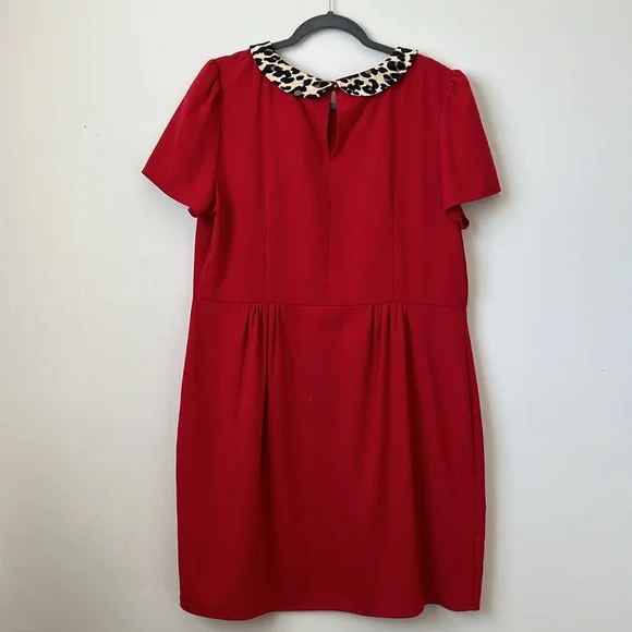 Dorothy Perkins Red Shift Dress with Peter Pan Leopard Collar, size 18UK or 14US - Picture 9 of 10